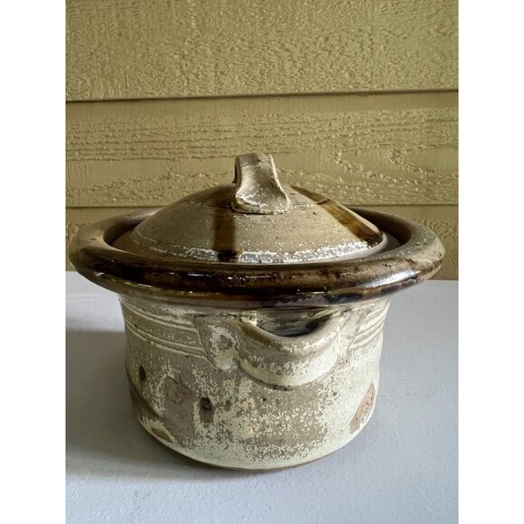 Vtg Studio Art Pottery Lidded 1Qt Casserole w/ Handles Crock Earthy Hygge - Picture 6 of 16